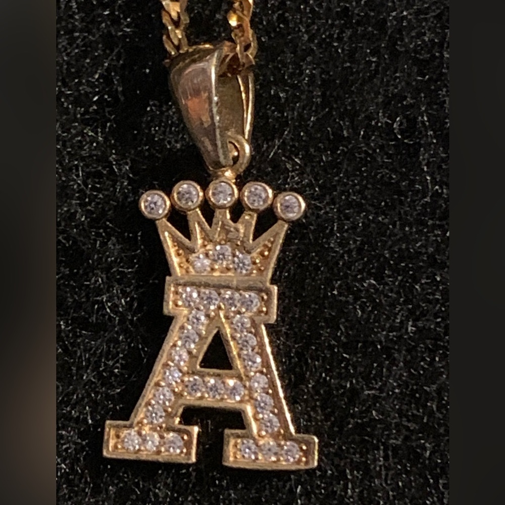 Sterling Silver Letter 'A' Crown Pendant Necklace